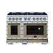 Forno Ambassador 48-inch gas range in white front view with oven lights on