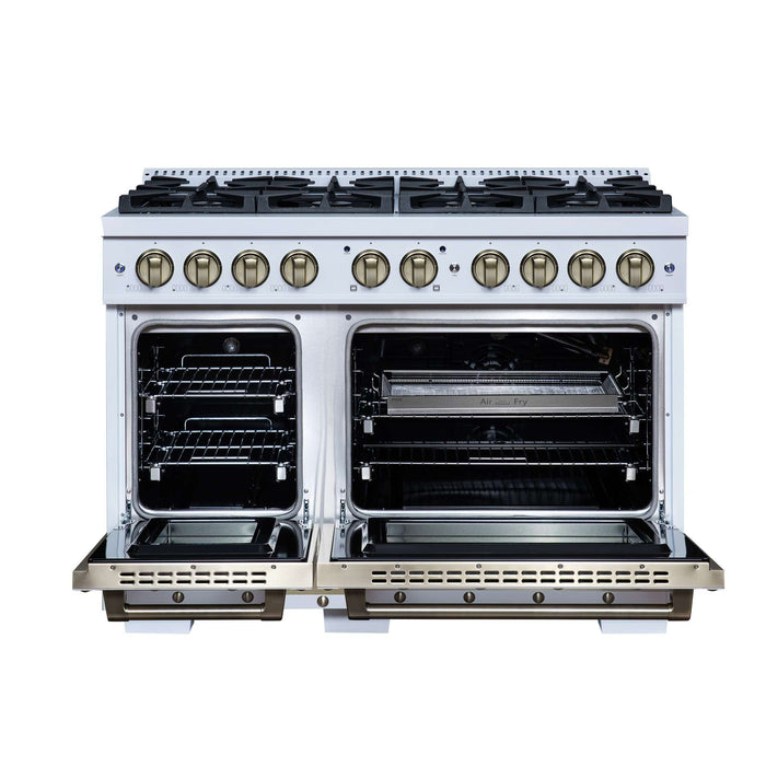 Forno Ambassador 48-inch gas range in white front view with the door open