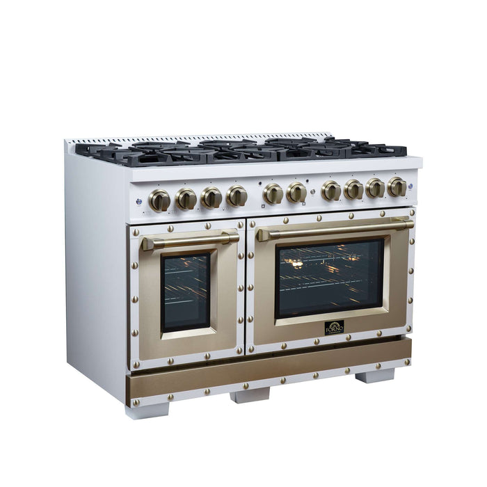 Forno Ambassador 48-inch gas range in white left angled view