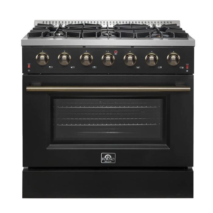Forno Galiano 36-Inch Gas Range with 6 Burners and 5.36 Cu.Ft. Convection Oven in Black with Antique Brass Trim (FFSGS6244-36BLK)