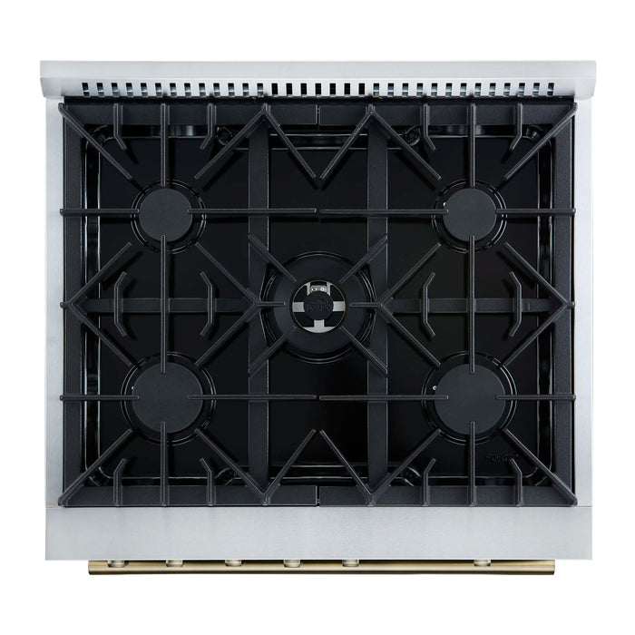 Forno Giovanni 30-Inch Gas Range with 5 Burners and 4.32 Cu.Ft. Convection Gas Oven with Temperature Gauge in Black with Antique Brass Trim (FFSGS6274-30BLK)