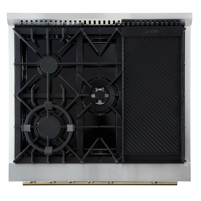 Forno Giovanni 30-Inch Gas Range with 5 Burners and 4.32 Cu.Ft. Convection Gas Oven with Temperature Gauge in Black with Antique Brass Trim (FFSGS6274-30BLK)