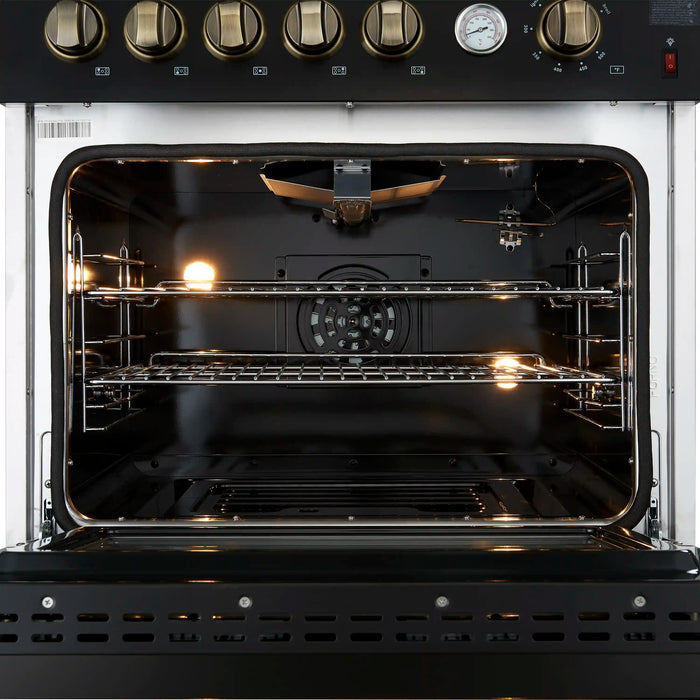 Forno Giovanni 30-Inch Gas Range with 5 Burners and 4.32 Cu.Ft. Convection Gas Oven with Temperature Gauge in Black with Antique Brass Trim (FFSGS6274-30BLK)