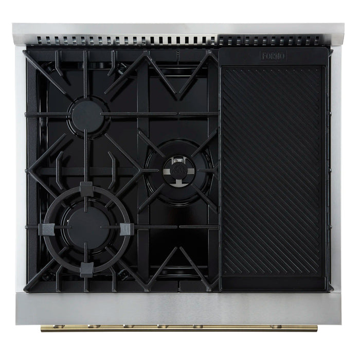 Forno Giovanni 30-Inch Gas Range with 5 Burners and 4.32 Cu.Ft. Convection Gas Oven with Temperature Gauge in White with Antique Brass Trim (FFSGS6274-30WHT)