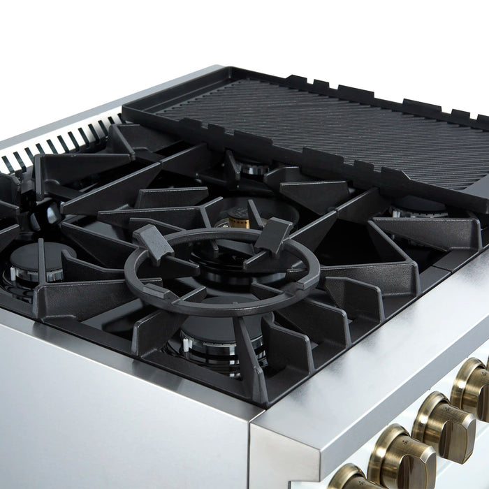 Forno Giovanni 30-Inch Gas Range with 5 Burners and 4.32 Cu.Ft. Convection Gas Oven with Temperature Gauge in White with Antique Brass Trim (FFSGS6274-30WHT)