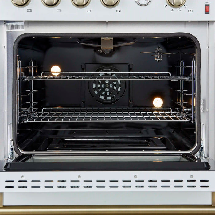 Forno Marco 30-Inch Gas Range with 4 Burners and 4.32 Cu.Ft. Convection Oven in White with Antique Brass Trim (FFSGS6277-30WHT)