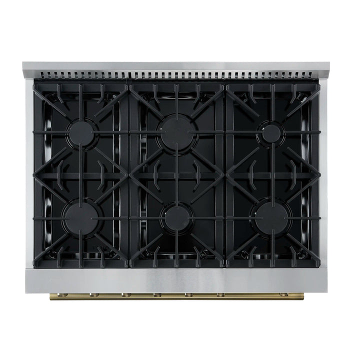 Forno Marco 36-Inch Gas Range with 6 Burners and 5.36 Cu.Ft. Convection Oven in Black with Antique Brass Trim (FFSGS6277-36BLK)