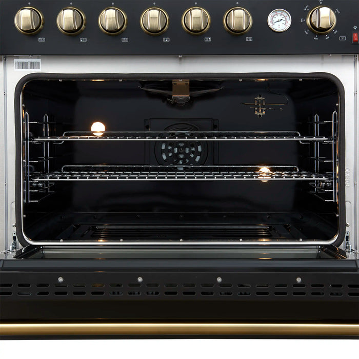 Forno Marco 36-Inch Gas Range with 6 Burners and 5.36 Cu.Ft. Convection Oven in Black with Antique Brass Trim (FFSGS6277-36BLK)