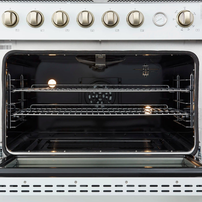Forno Marco 36-Inch Gas Range with 6 Burners and 5.36 Cu.Ft. Convection Oven in White with Antique Brass Trim (FFSGS6277-36WHT)