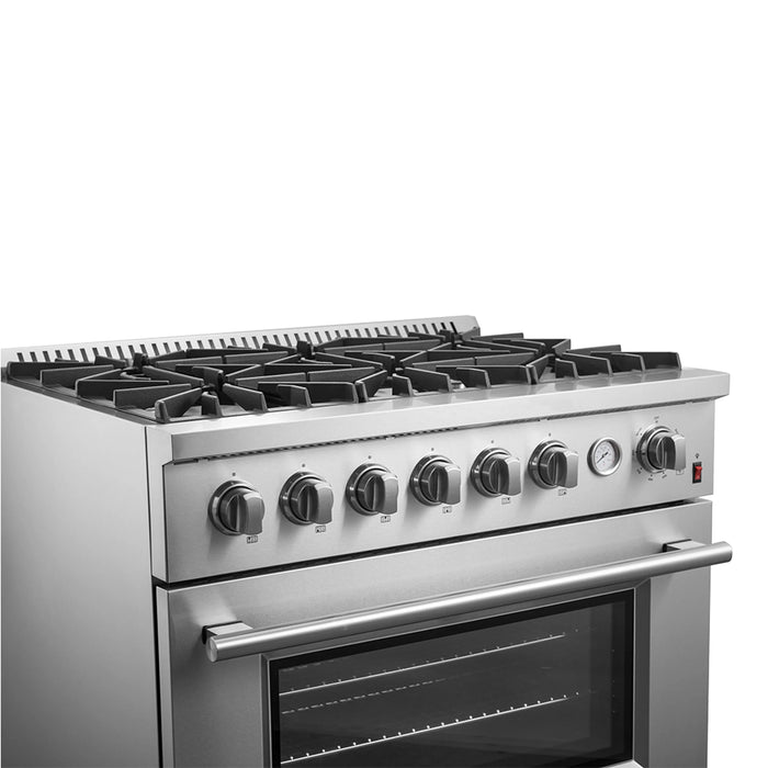 Forno Marco 36-Inch Gas Range 6 Gas Burners, 5.36 cu.ft. Convection Oven and Temperature Gauge in Stainless Steel (FFSGS6277-36)