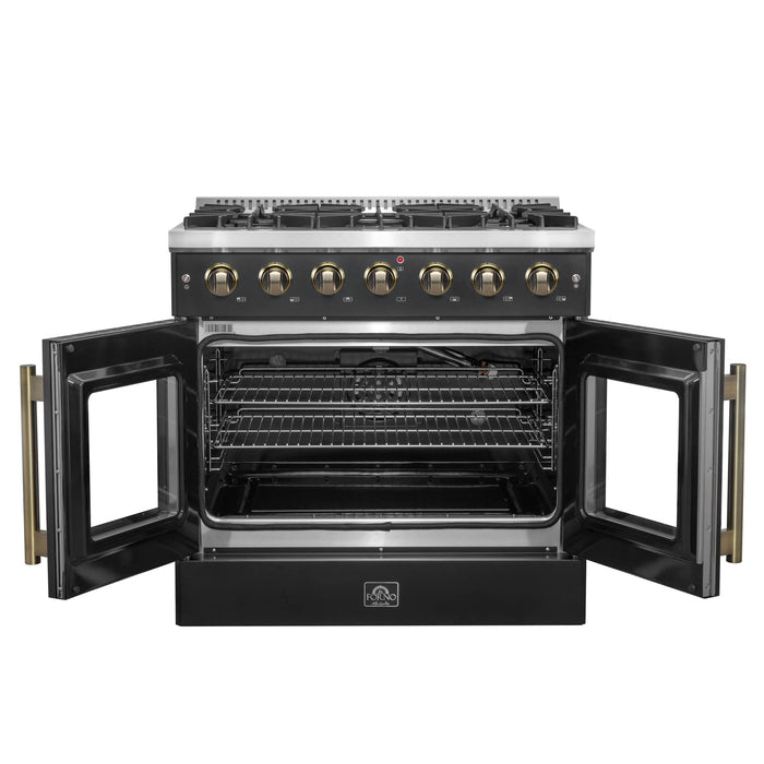Forno Galiano 36-Inch French Door Gas Range with 6 Burners and 5.36 Cu.Ft. Convection Oven in Black with Antique Brass Trim (FFSGS6444-36BLK)