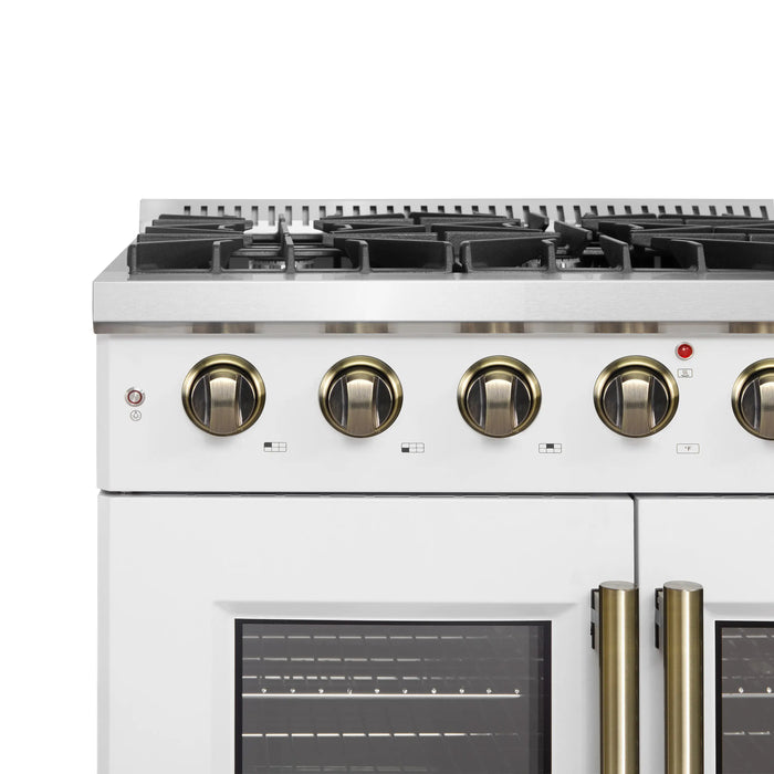Forno Galiano 36-Inch French Door Gas Range with 6 Burners and 5.36 Cu.Ft. Convection Oven in White with Antique Brass Trim (FFSGS6444-36WHT)