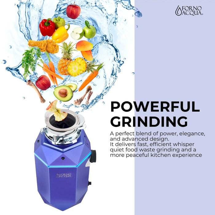 Forno Acqua BrightDiamond Amethyst 3/4HP Super Quiet Garbage Disposal Corded with Motion Sensor Cabinet Light & Pre-Wired Air Switch (WDD075TA1AM)