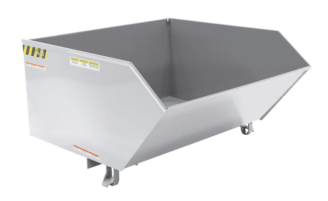 Vestil H-100-LD-SL Steel Light Duty Low Profile Self Dumping Hopper 1 Cubic Yard 2,000 lb. Capacity Silver Lining