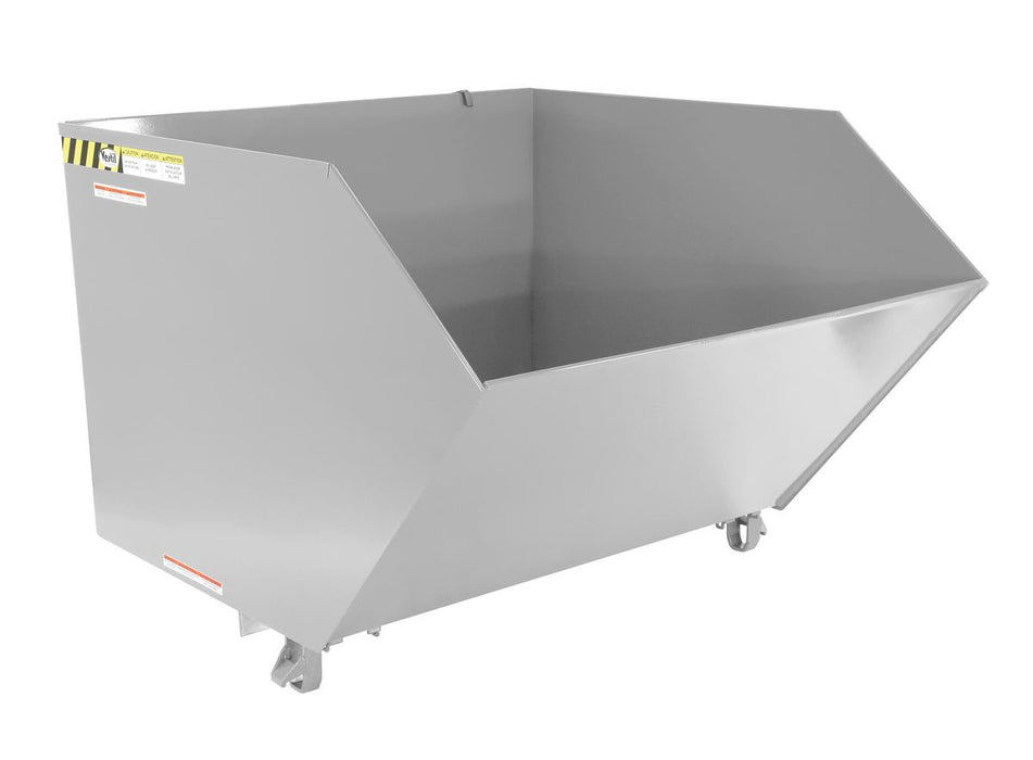 Vestil H-150-LD-SL Steel Light Duty Low Profile Self Dumping Hopper 1-1/2 Cubic Yard 2,000 lb. Capacity Silver Lining