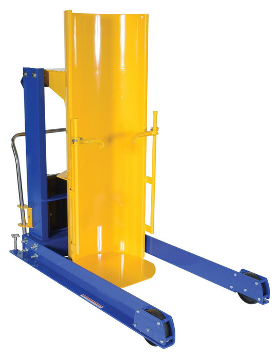 Vestil HDD-36-10-P-DC Steel DC Powered Portable Hydraulic Drum Dumper 36 in. Dump Height 1,000 lb. Capacity Blue / Yellow