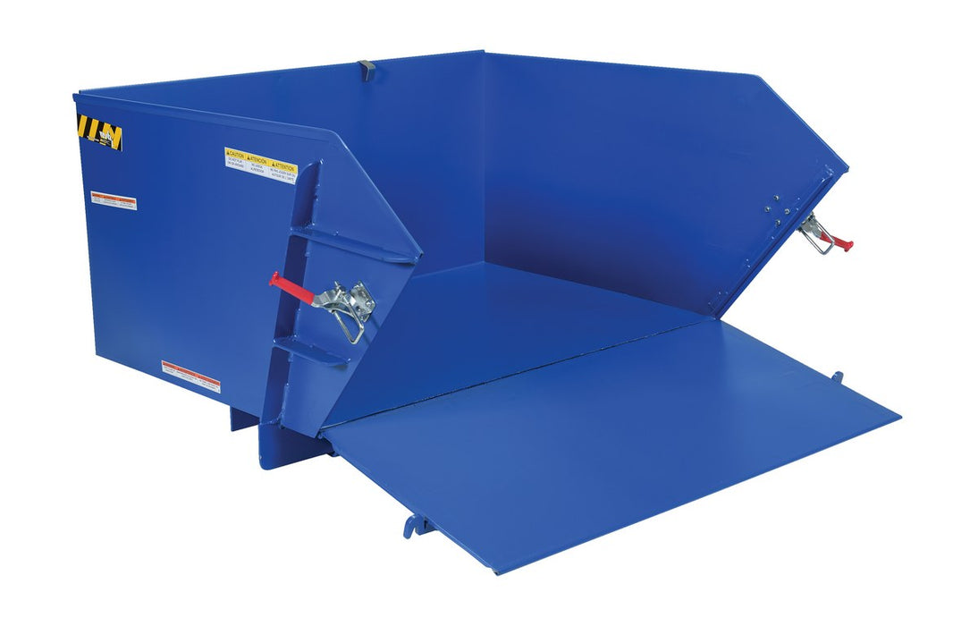 Vestil HDROP-100-LD Steel Light Duty Self Dumping Hopper with Fold Down Front 1 Cubic Yard 2,000 lb. Capacity Blue