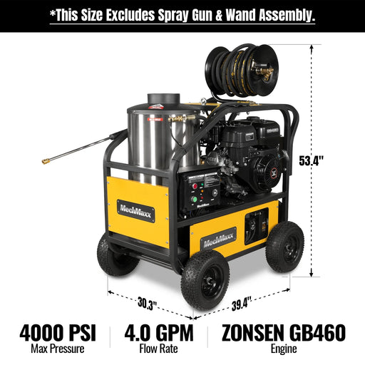 4000 PSI 4 GPM 15 HP ZONSEN E-Start Gas Engine Hot Water Pressure Washer with Hose Reel,  HPW40D