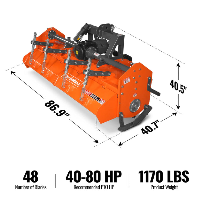 80 in Heavy Duty Rotary Tiller,  3 Point Hitch Cat.2,  Gear Drive,  PT — angle view