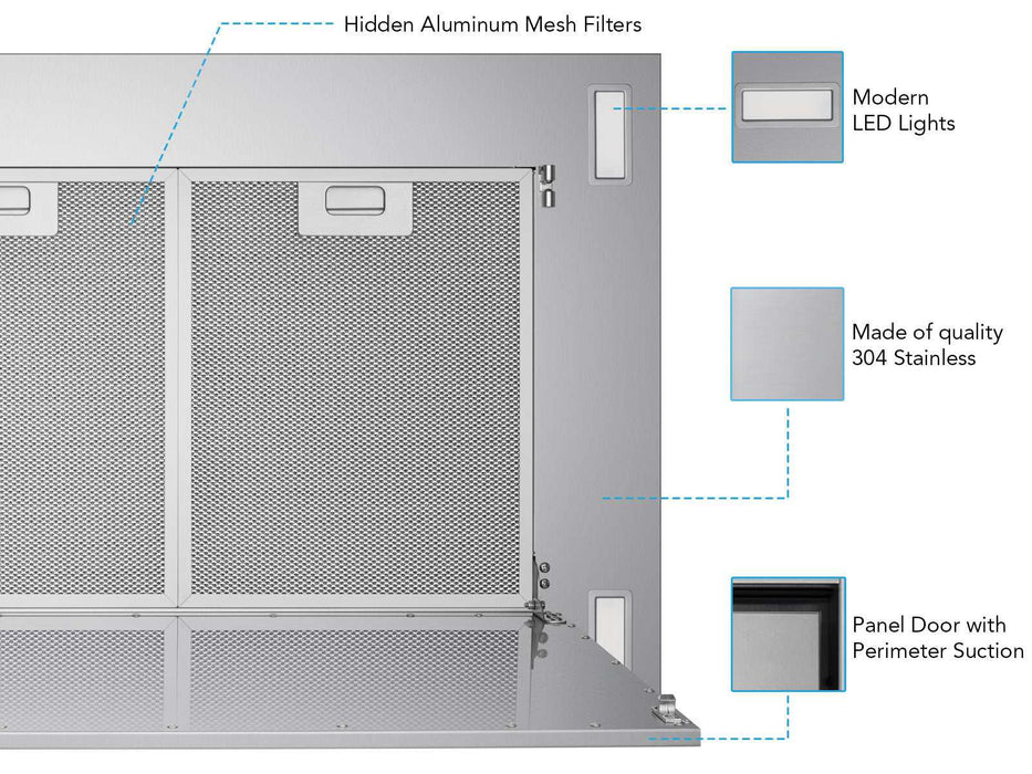 Victory Sunset Bluetooth range hood feature callouts and controls