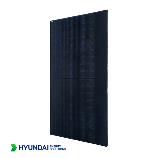 Hyundai 440W Bifacial Solar Panel - HD Hyundai 440W bifacial black-on-black solar panel on white background