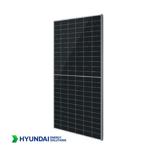 Hyundai 595W Bifacial Solar Panel - Hyundai 595W bifacial solar panel with N-type TOPCon cells and black dual-glass design