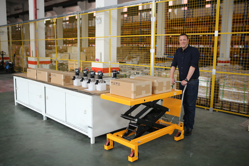 Xilin SPS800 hydraulic lift table control handle close-up