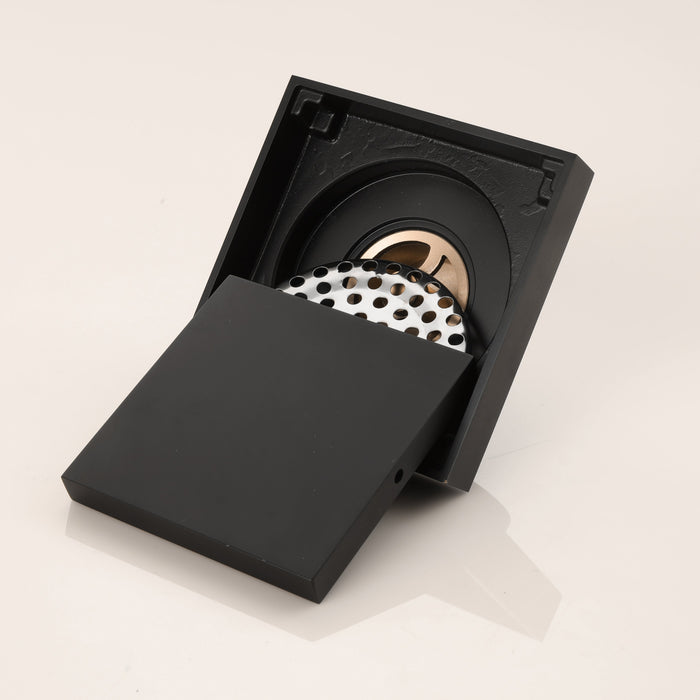 wonderland shower inc Matte Black brass floor drain 4x4inch Shower Accessory - Lifestyle View