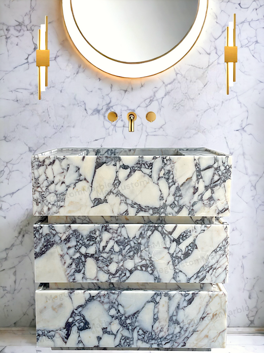 MEG Custom Marble By Ziynet A. LLC Made to-order Freestanding Vanity Unit with marle drawers Calacatta... Sink & Faucet