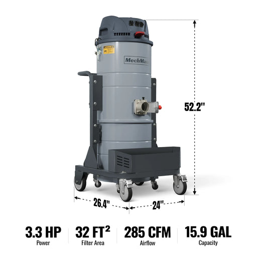 Industrial Wet/Dry Vacuum Cleaner with HEPA Filter Three Motor 3.3 HP 285 CFM 16 Gallon - 110V 1 Phase,  IVA3M