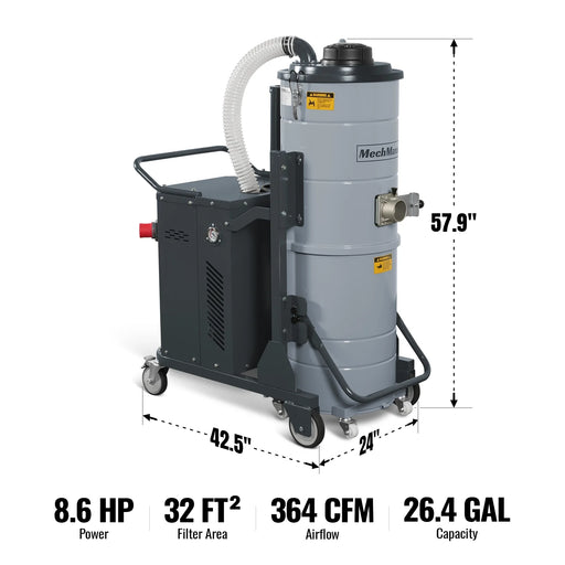 Industrial Wet/Dry Vacuum Cleaner with HEPA Filter Continuous Duty 8.6 HP 364 CFM 26.4 Gallon - 480V 3Phase,  IVB480