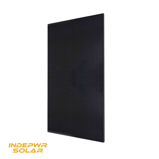 Indepwr 450W Bifacial Solar Panel - Front-facing Indepwr 450W Bifacial Solar Panel, tilted left and facing right.
