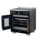 Forno Maximus 30-inch induction range in black right angled view with the door open