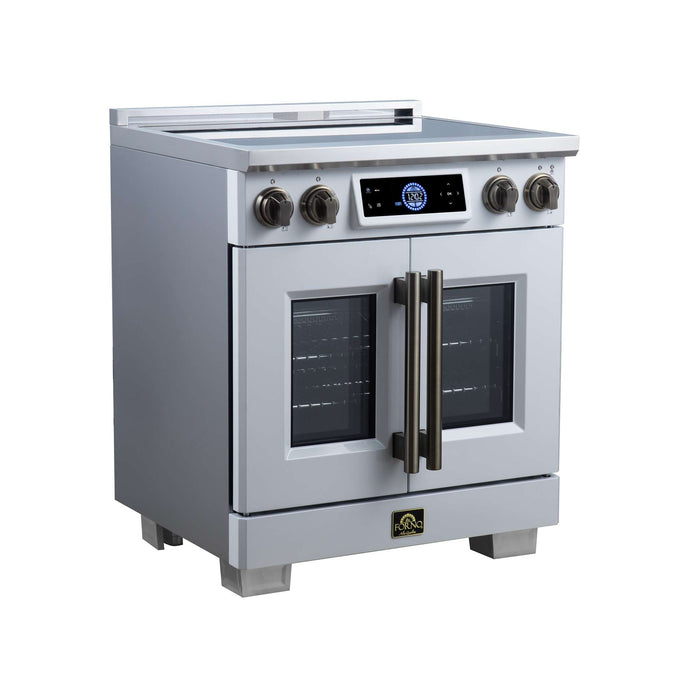 Forno Maximus 30-inch induction range in white left angled view