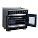 Forno Maximus 36-inch induction range in black left angled view with the door open