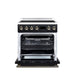 Forno Torino 30-inch induction range in black front view with the door open