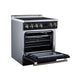 Forno Torino 30-inch induction range in black left angled view with the door open