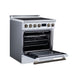Forno Torino 30-inch induction range in white left angled view with the door open