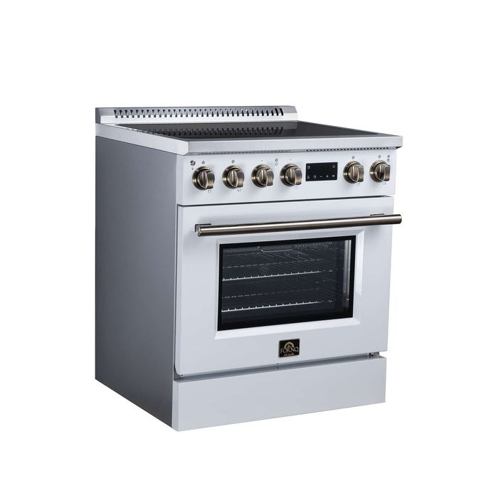 Forno Torino 30-inch induction range in white left angled view