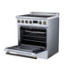 Forno Torino 30-inch induction range in white right angled view with the door open