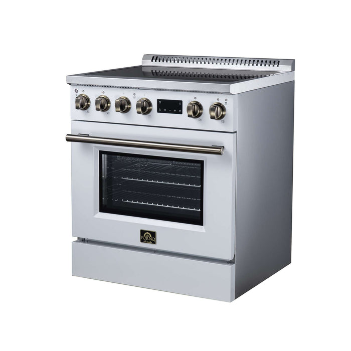 Forno Torino 30-inch induction range in white right angled view