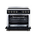 Forno Torino 36-inch induction range in black front view with the door open