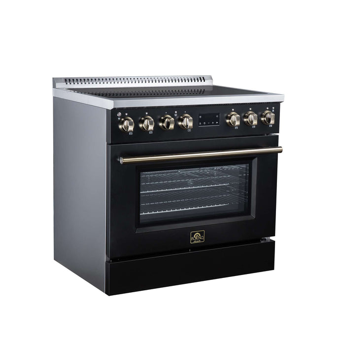 Forno Torino 36-inch induction range in black left angled view