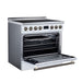 Forno Torino 36-inch induction range in white left angled view with the door open