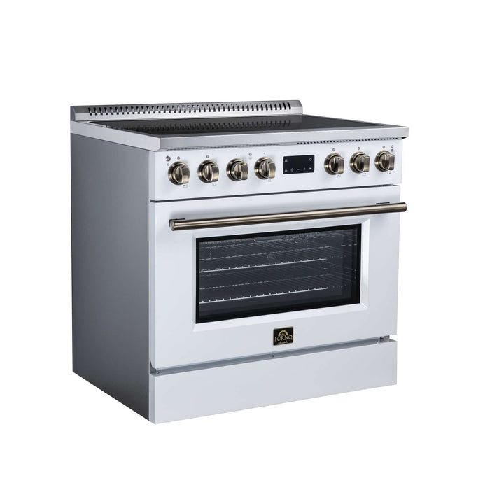 Forno Torino 36-inch induction range in white left angled view