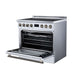 Forno Torino 36-inch induction range in white right angled view with the door open