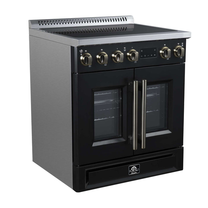 Forno Torino 30-inch induction range in black left angled view