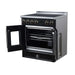 Forno Torino 30-inch induction range in black right angled view with the door open