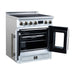 Forno Torino 30-inch induction range in white left angled view with the door open