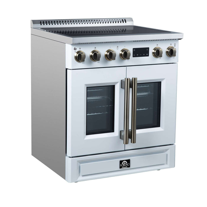 Forno Torino 30-inch induction range in white left angled view